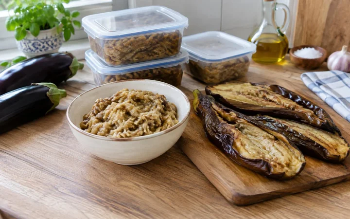 Salată de vinete coapte: porționare și congelare